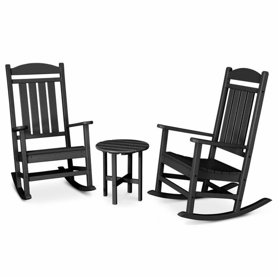 Outdoor Lounge Furniture * | Polywood Presidential 3-Piece Rocker Set, Black