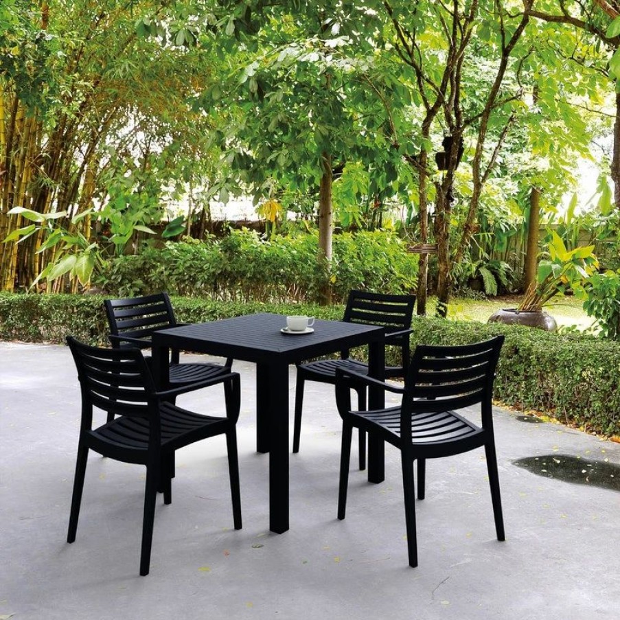 Outdoor Dining Furniture * | Compamia Artemis Resin Square Dining Set With 4 Arm Chairs, Black