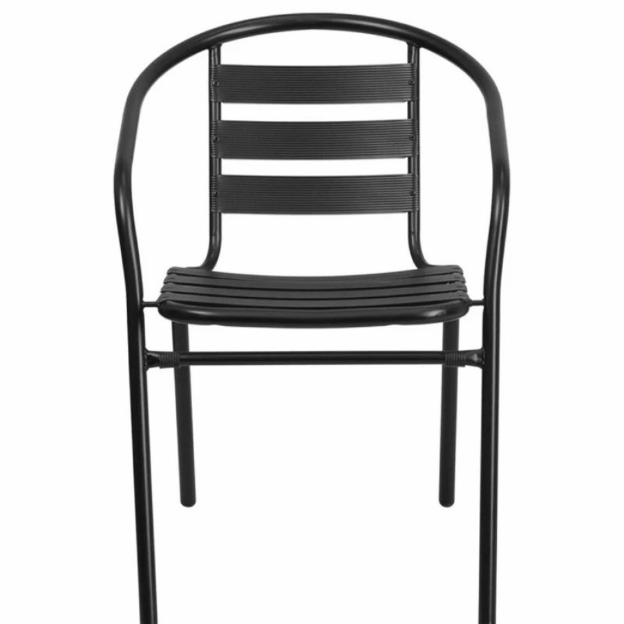 Outdoor Chairs * | Flash Furniture Black Metal Restaurant Stack Chair With Aluminum Slats