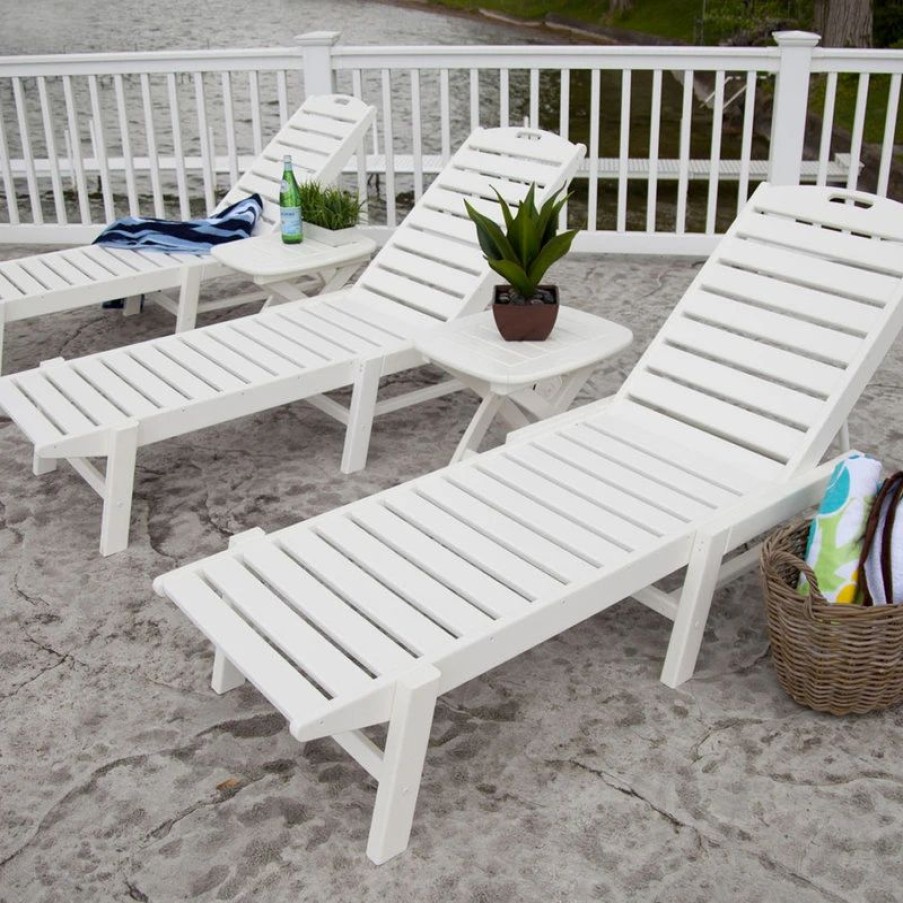 Outdoor Chairs * | Polywood Nautical Chaise With Wheels, White