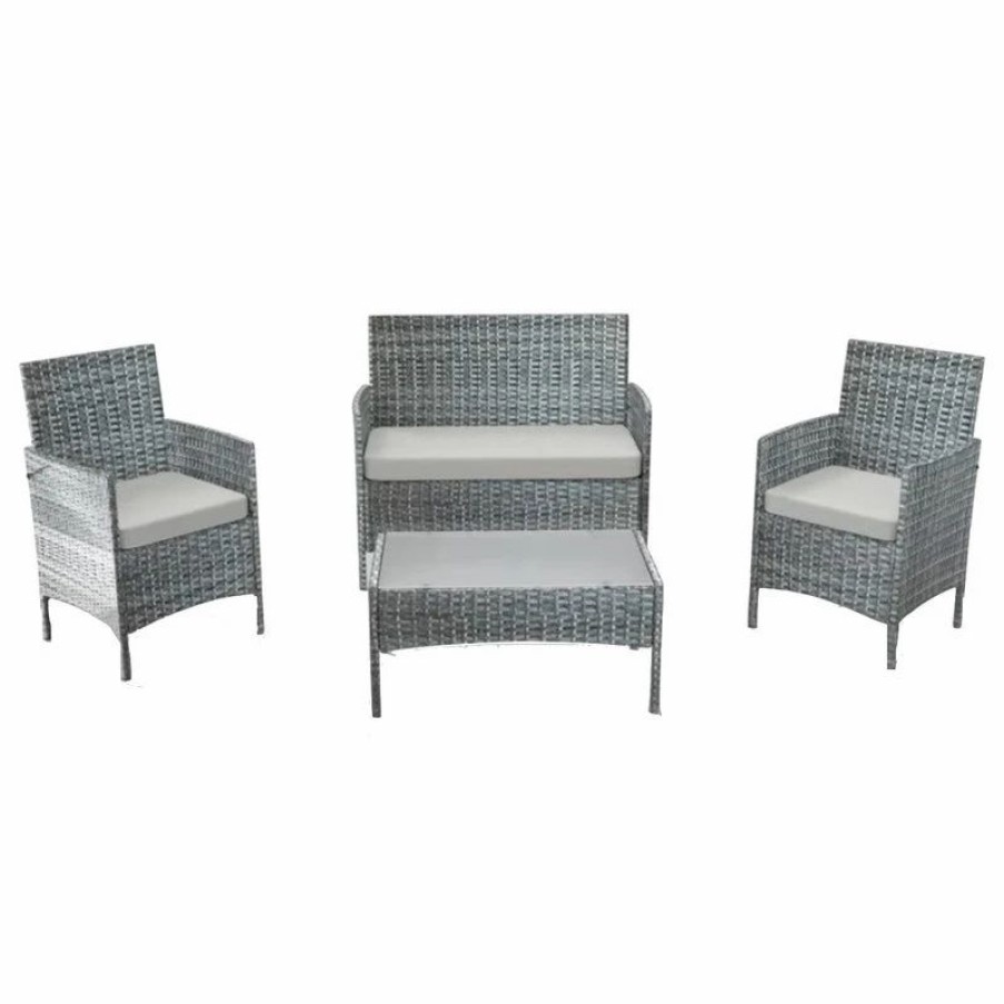 Outdoor Lounge Furniture * | Belleze Outdoor Rattan Wicker 4-Piece Sectional Set, Gray