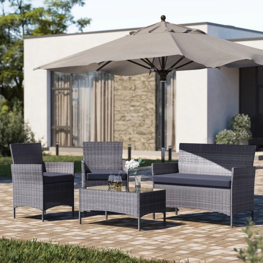 Outdoor Lounge Furniture * | Belleze Outdoor Rattan Wicker 4-Piece Sectional Set, Gray