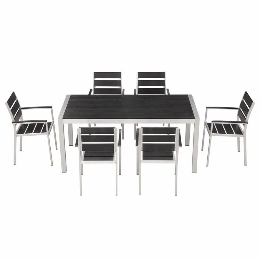 Outdoor Dining Furniture * | Mangohome Outdoor Aluminum Resin 7-Piece Square Dining Table And Chairs Set