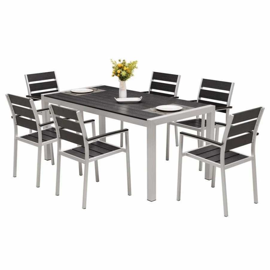 Outdoor Dining Furniture * | Mangohome Outdoor Aluminum Resin 7-Piece Square Dining Table And Chairs Set