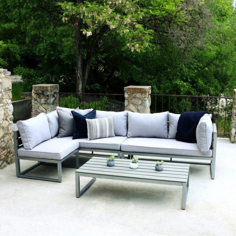 Outdoor Lounge Furniture * | Walker Edison 4-Piece All-Weather Patio Conversation Set, Gray