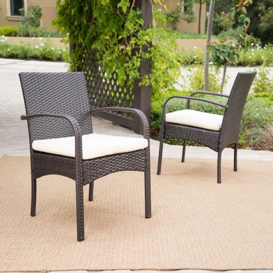 Outdoor Chairs * | Gdfstudio Gdf Studio Carmela Outdoor Multibrown Pe Wicker Dining Chairs, Set Of 2