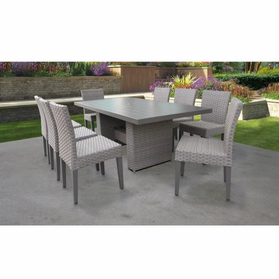 Outdoor Dining Furniture * | Tkclassics Monterey Rectangular Outdoor Patio Dining Table With 8 Armless Chairs