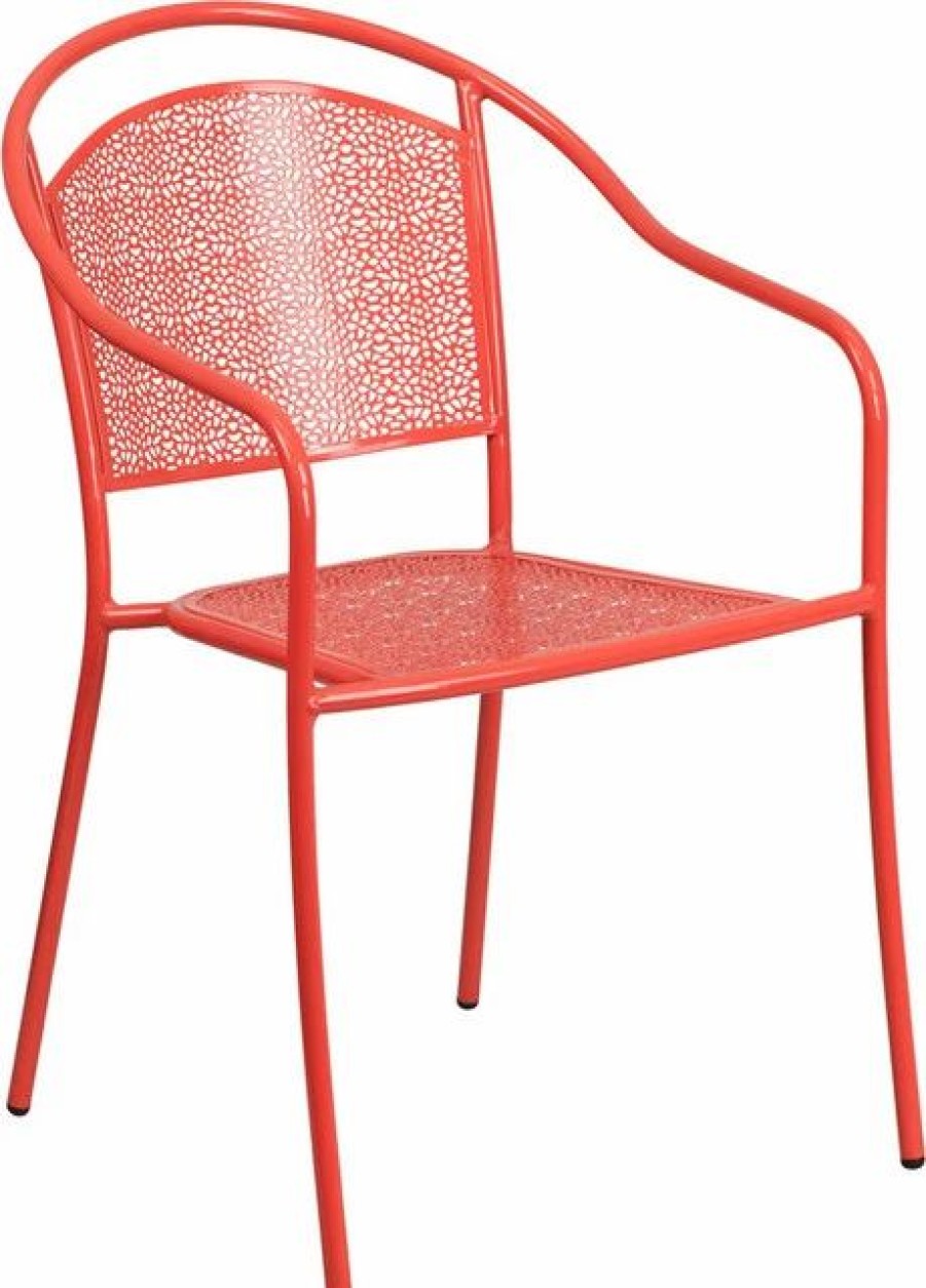 Outdoor Chairs * | Flash Furniture Coral Indoor-Outdoor Steel Patio Arm Chair With Round Back