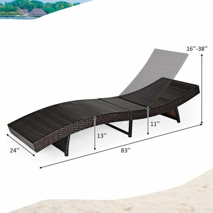 Outdoor Chairs * | Costway Adjustable Pool Lounge Chair Outdoor Furniture Pe Wicker W/Cushion