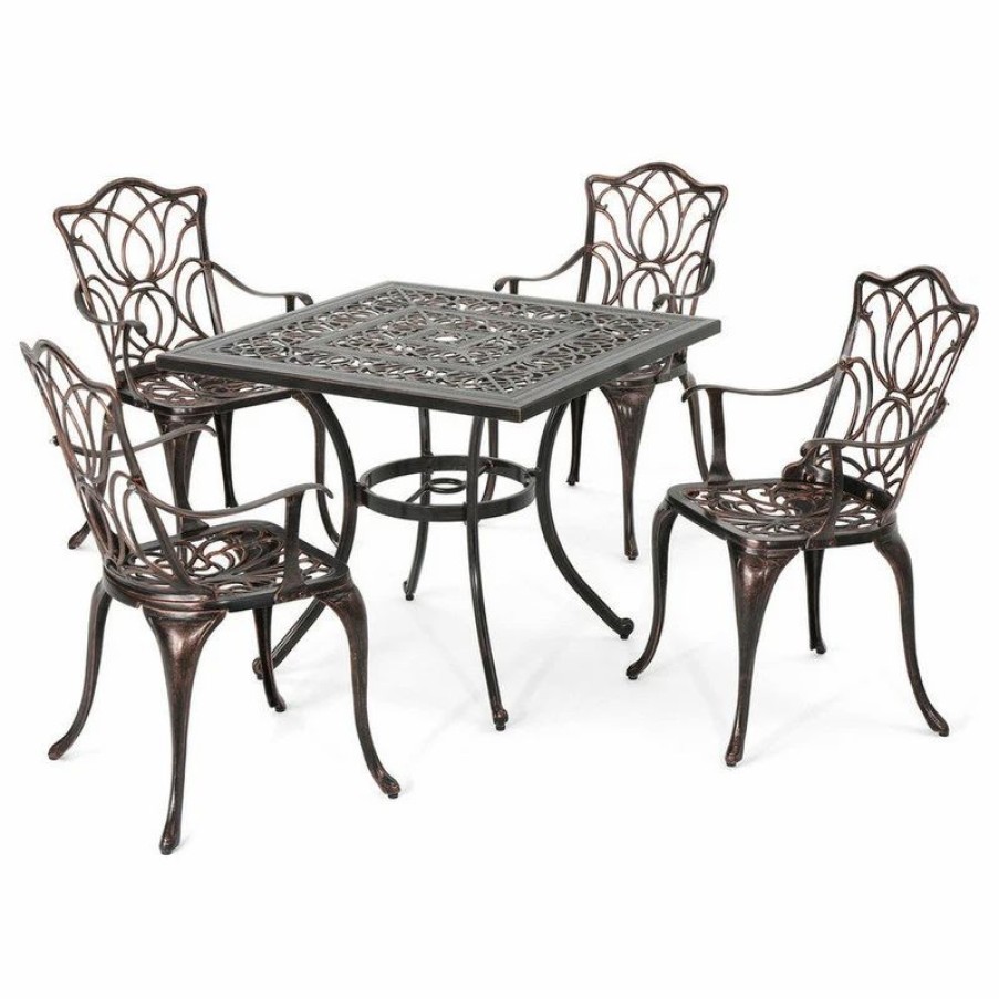 Outdoor Dining Furniture * | Gdfstudio Gdf Studio Barbara Outdoor 4-Seater Cast Aluminum Square-Table Dining Set