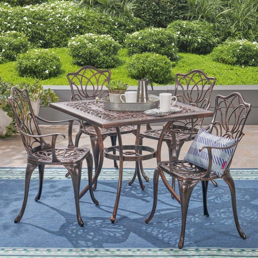 Outdoor Dining Furniture * | Gdfstudio Gdf Studio Barbara Outdoor 4-Seater Cast Aluminum Square-Table Dining Set