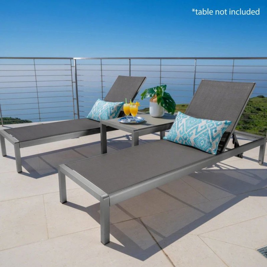 Outdoor Chairs * | Gdfstudio Gdf Studio Crested Bay Outdoor Gray Aluminum Chaise Lounge, Grey/Dark Grey, Set