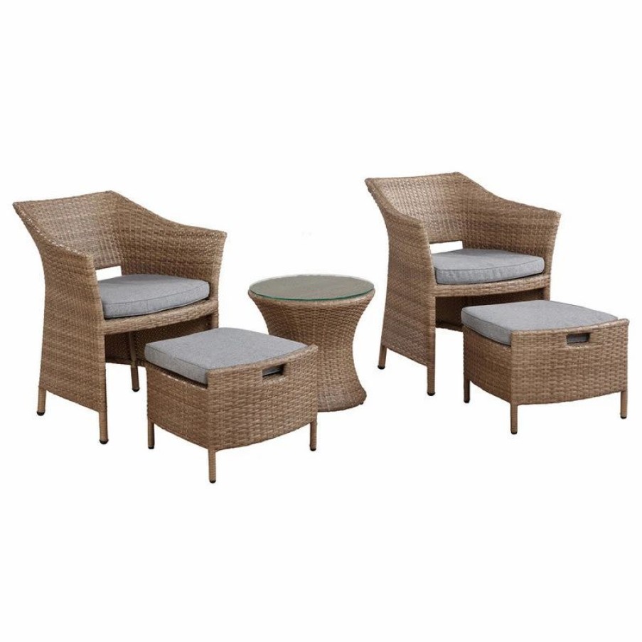 Outdoor Lounge Furniture * | Bolton Furniture, Inc. Kokoli All-Weather Conversation Set, Set Of 2 Chairs, Ottomans, Table