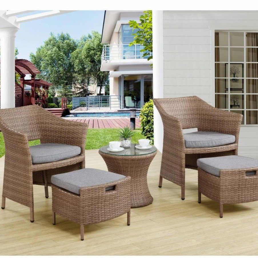 Outdoor Lounge Furniture * | Bolton Furniture, Inc. Kokoli All-Weather Conversation Set, Set Of 2 Chairs, Ottomans, Table