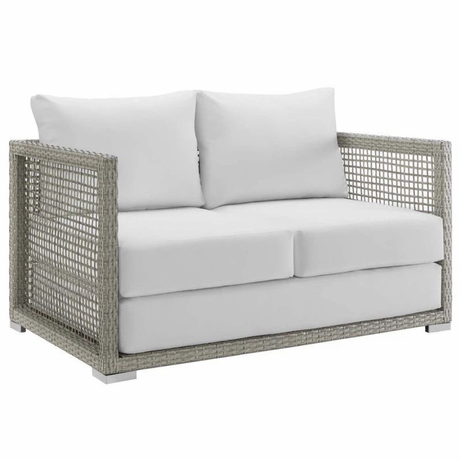 Outdoor Lounge Furniture * | Lexmod Aura 4 Piece Outdoor Patio Wicker Rattan Set, Gray White