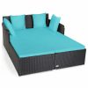 Outdoor Lounge Furniture * | Costway Outdoor Patio Rattan Daybed Pillows Cushioned Sofa Furniture Turquoise