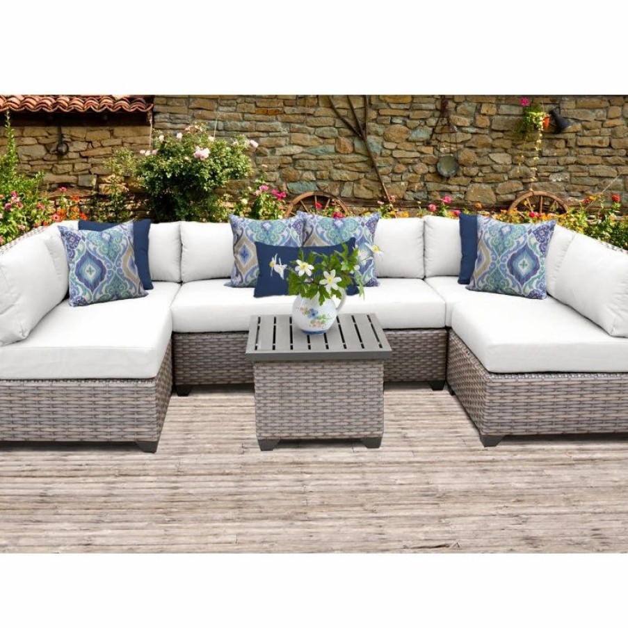 Outdoor Lounge Furniture * | Tkclassics Florence 7 Piece Outdoor Wicker Patio Furniture Set 07C, White