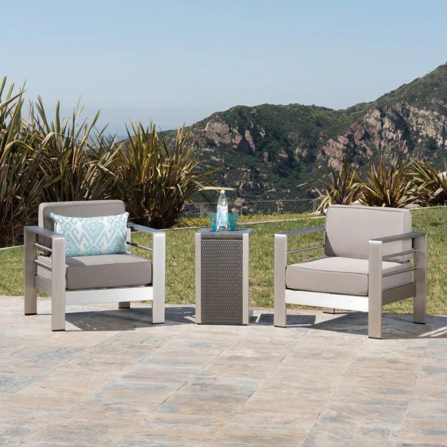 Outdoor Lounge Furniture * | Gdfstudio Gdf Studio Coral Bay Outdoor Aluminum Club Chairs With Side Table, Gray