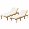 Outdoor Chairs * | Gdfstudio Paolo Outdoor Teak Wood Chaise Lounge With Cushions, Set Of 2