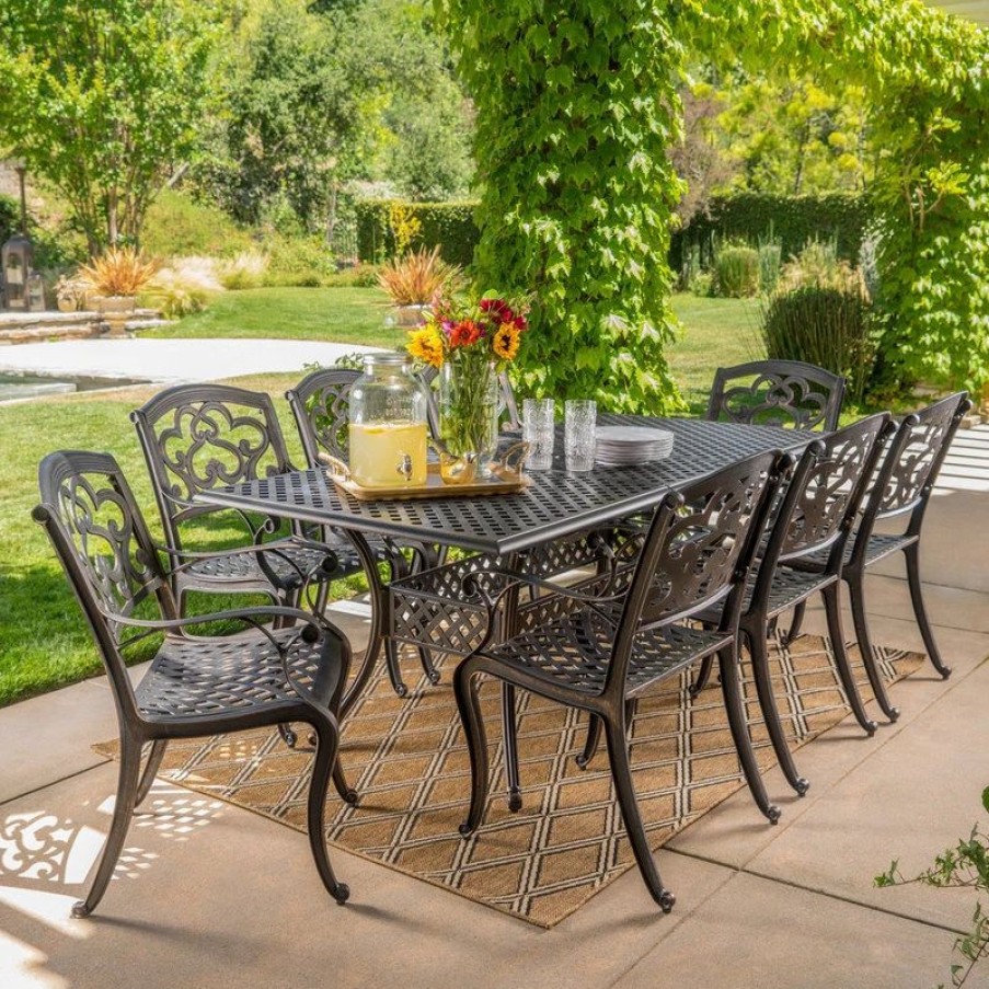 Outdoor Dining Furniture * | Gdfstudio 9-Piece Ariel Outdoor Patina Copper Finish Cast Aluminum Dining Set