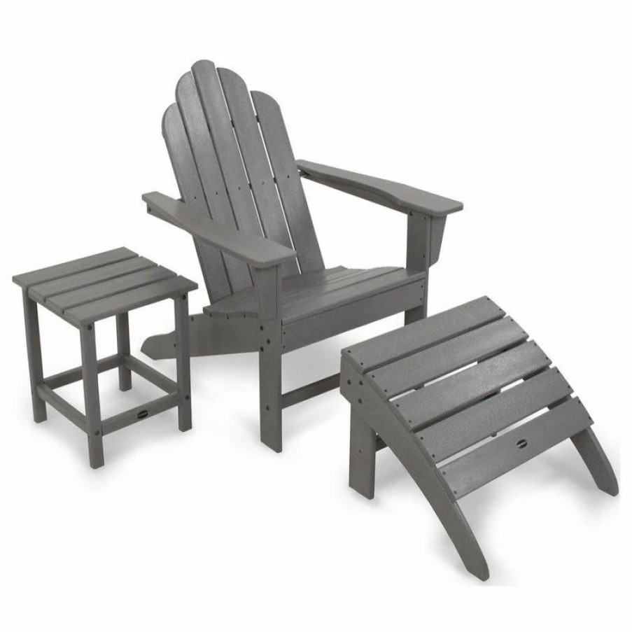 Outdoor Lounge Furniture * | Polywood Long Island Adirondack 3-Piece Set, Slate Gray