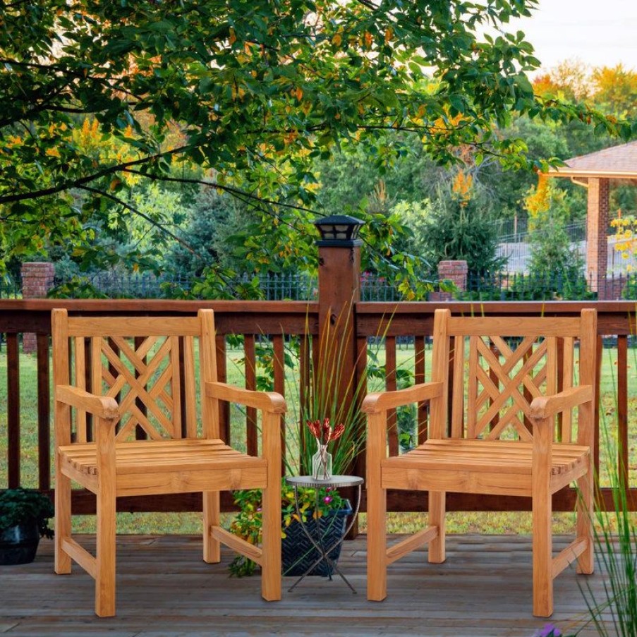 Outdoor Lounge Furniture * | Chic Teak Inc. Teak Wood Chippendale Outdoor Patio Arm Chair