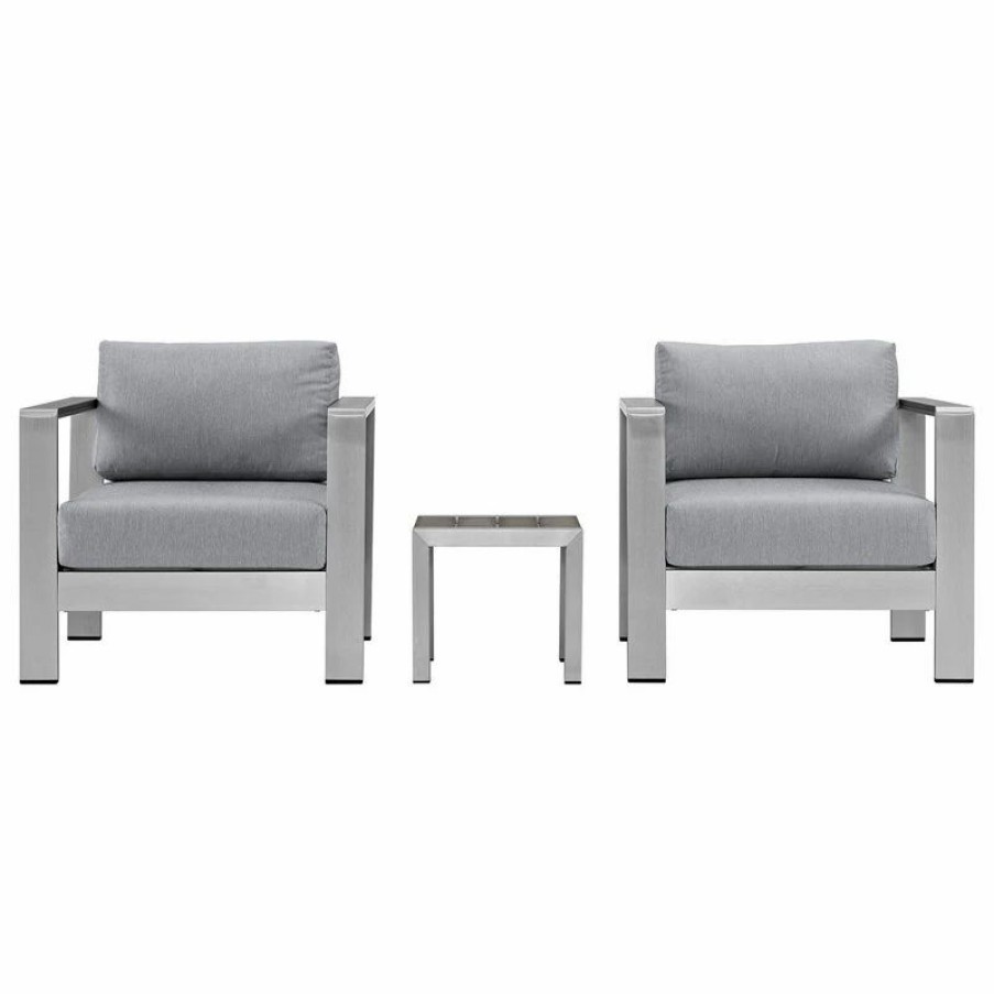 Outdoor Lounge Furniture * | Lexmod Shore 3-Piece Outdoor Aluminum Set, Silver Gray