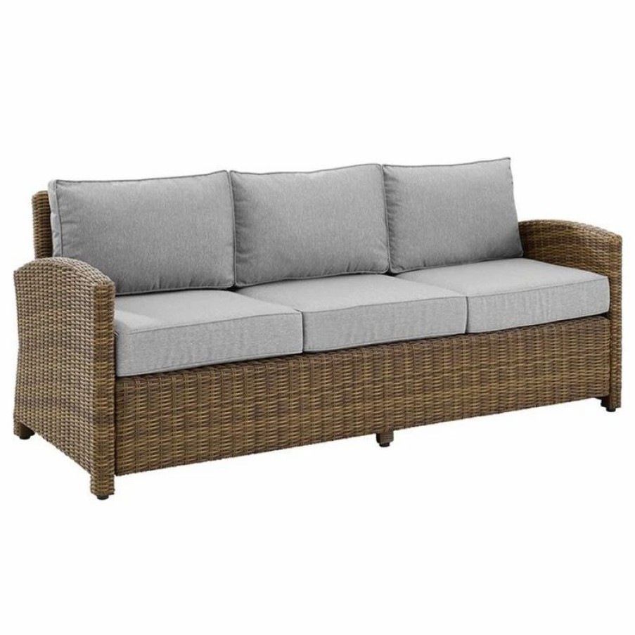 Outdoor Lounge Furniture * | Crosley Furniture Bradenton Fabric And Wicker Outdoor Sofa In Gray