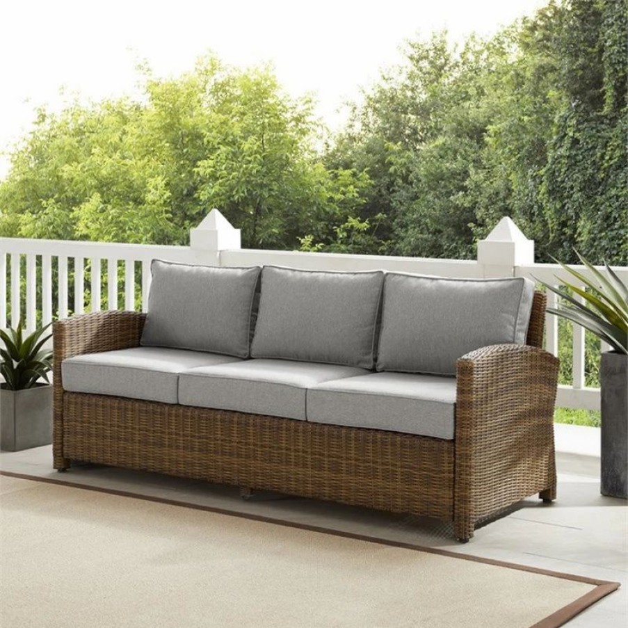 Outdoor Lounge Furniture * | Crosley Furniture Bradenton Fabric And Wicker Outdoor Sofa In Gray