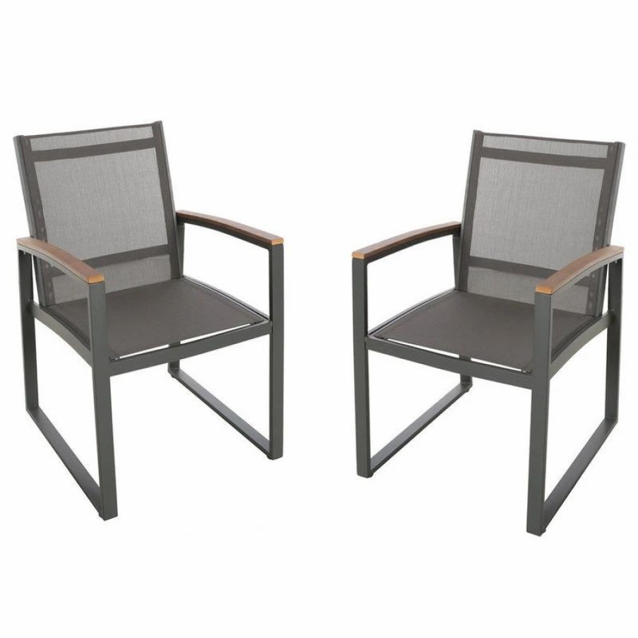 Outdoor Chairs * | Gdfstudio Aubrey Outdoor Mesh Dining Chair, Set Of 2, Gray