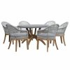 Outdoor Dining Furniture * | Outdoor Interiors 7-Piece Nautical Teak, Rope And Composite Round Dining Set With Sunbrella