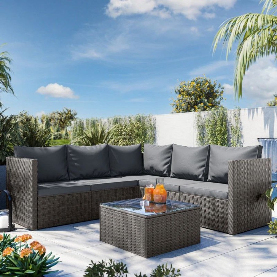 Outdoor Lounge Furniture * | Belleze Vaira 6-Piece Outdoor Conversation Set, Sectional Sofa With Table, Gray