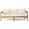 Outdoor Lounge Furniture * | Gdfstudio Brooklyn Outdoor Acacia Wood 3 Seater Sofa With Cushions, Teak And Beige