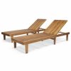 Outdoor Chairs * | Gdfstudio Addisyn Outdoor Wooden Chaise Lounge, Set Of 2, Teak Finish