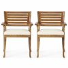 Outdoor Chairs * | Gdfstudio Gdf Studio Sean Outdoor Acacia Wood Dining Chairs, Set Of 2, Teak /Cream