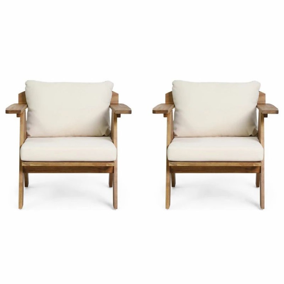 Outdoor Lounge Furniture * | Gdfstudio Callan Outdoor Acacia Wood Club Chairs With Cushions (Set 2)