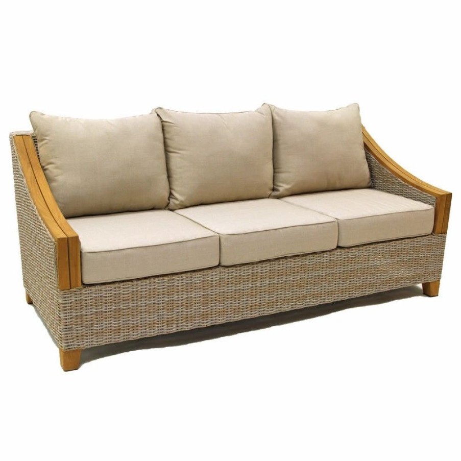 Outdoor Lounge Furniture * | Outdoor Interiors Ash Wicker And Teak Sofa With Sunbrella Fabrics