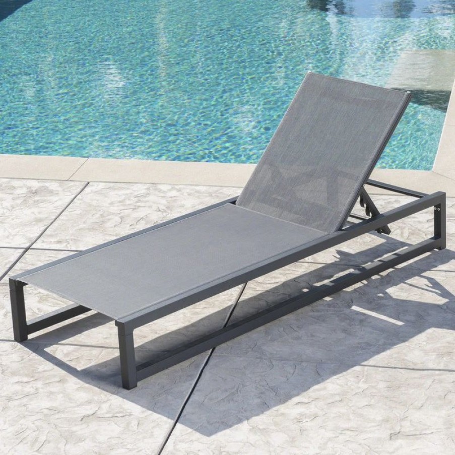 Outdoor Chairs * | Gdfstudio Gdf Studio Mottetta Outdoor Aluminum Chaise Lounge, Gray/Black, Single