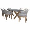 Outdoor Dining Furniture * | Outdoor Interiors 7-Piece Teak, Composite And Rope Rectangle Dining Set With Sunbrella Cushions