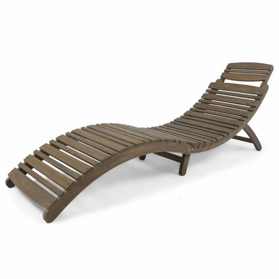 Outdoor Chairs * | Gdfstudio Gdf Studio Tycie Outdoor Acacia Wood Foldable Chaise Lounge, Gray