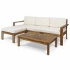 Outdoor Lounge Furniture * | Gdfstudio Makayla Ana Outdoor 3 Seater Acacia Wood Sofa Sectional With Cushions, Cream