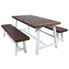 Outdoor Dining Furniture * | Gdfstudio Modern 3-Piece Acacia Wood Picnic Dining Set, Sandblast Dark Brown/White Metal