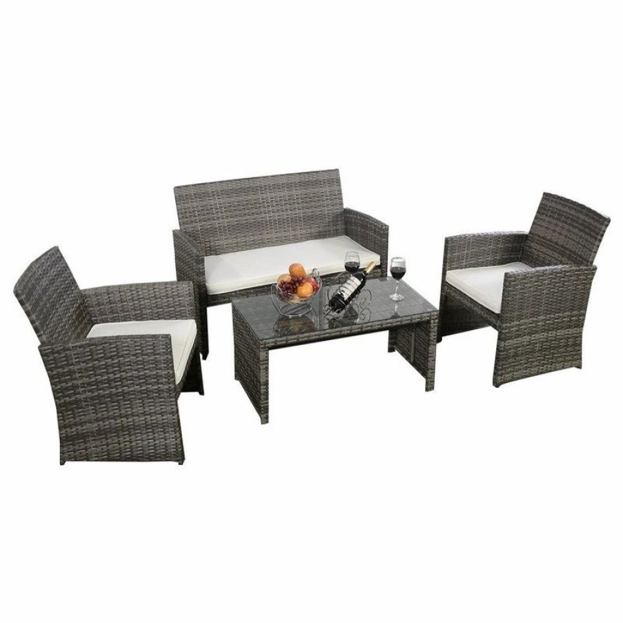 Outdoor Lounge Furniture * | Costway 4 Pc Rattan Patio Furniture Set Garden Sofa Cushioned Seat Mix Gray