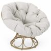 Outdoor Lounge Furniture * | Gdfstudio Syosset Outdoor Papasan Swivel Chair, Water Resistant Cushion, Light Brown/Beige