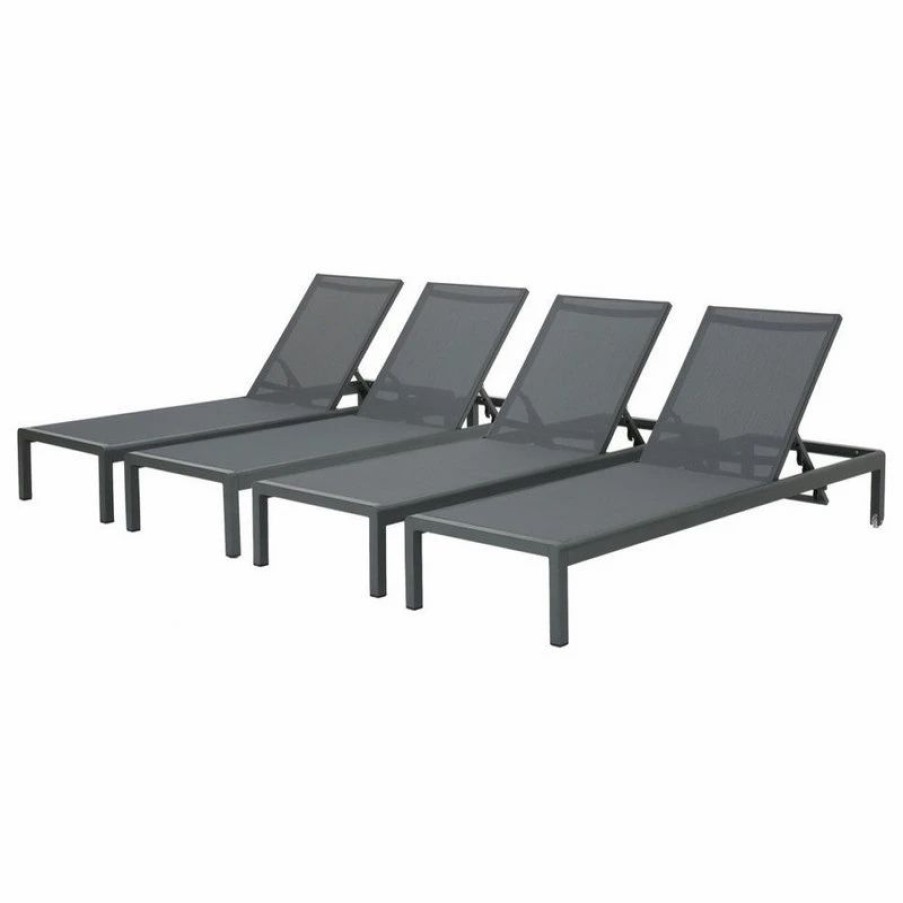 Outdoor Chairs * | Gdfstudio Gdf Studio Coral Bay Outdoor Aluminum Chaise Lounge With Mesh Seat, Set Of 4