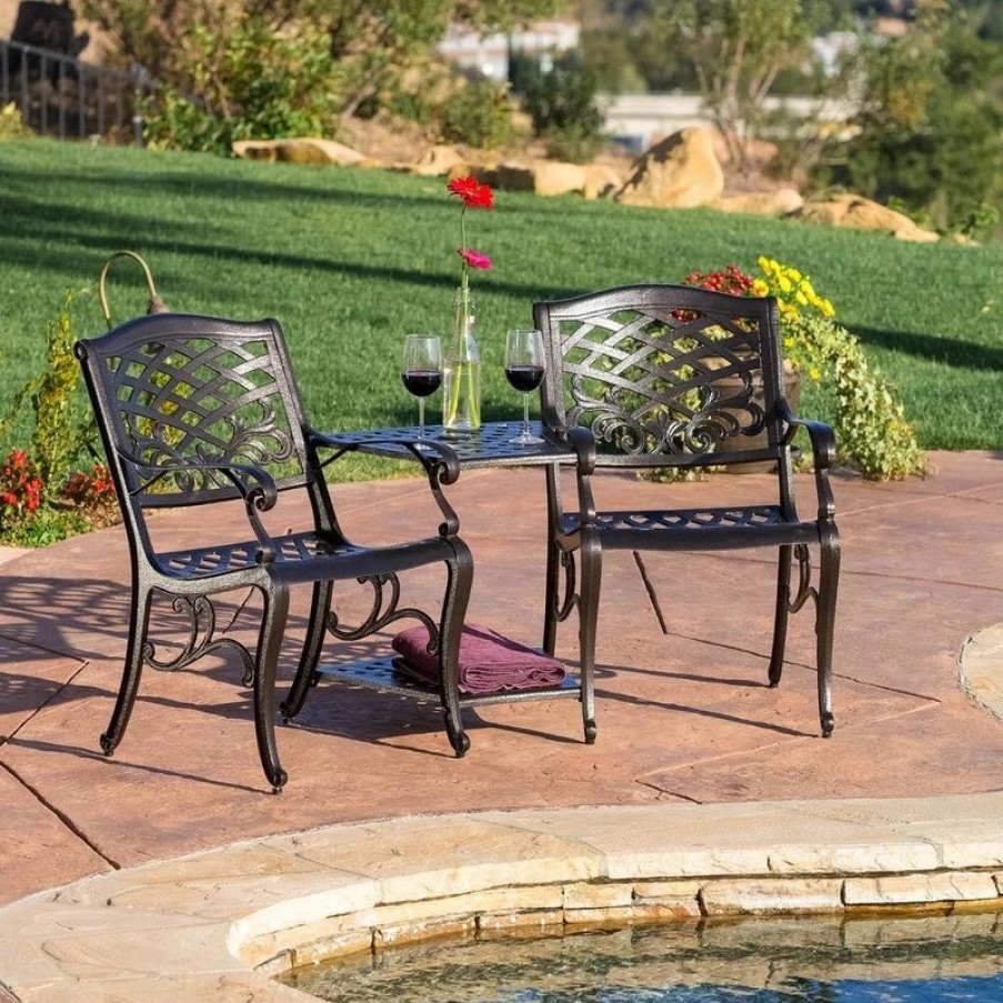 Outdoor Lounge Furniture * | Gdfstudio Gdf Studio 3-Piece Prague Outdoor Cast Aluminum 2-Seater Set