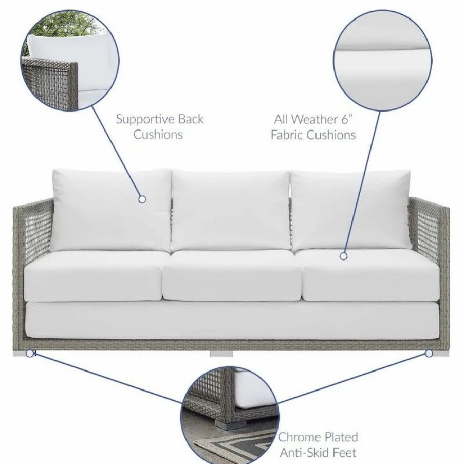 Outdoor Lounge Furniture * | Modway Aura Outdoor Patio Wicker Rattan Sofa, White