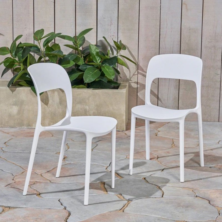 Outdoor Chairs * | Gdfstudio Gdf Studio Dean Outdoor Plastic Chairs, Set Of 2, White