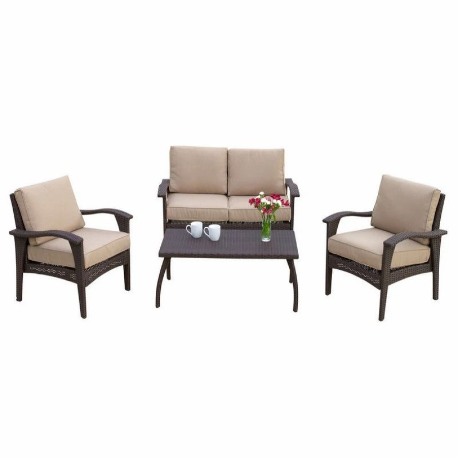 Outdoor Lounge Furniture * | Gdfstudio Gdf Studio Voyage Outdoor 4Piece Sofa Set, Brown