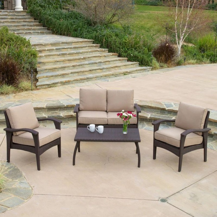 Outdoor Lounge Furniture * | Gdfstudio Gdf Studio Voyage Outdoor 4Piece Sofa Set, Brown